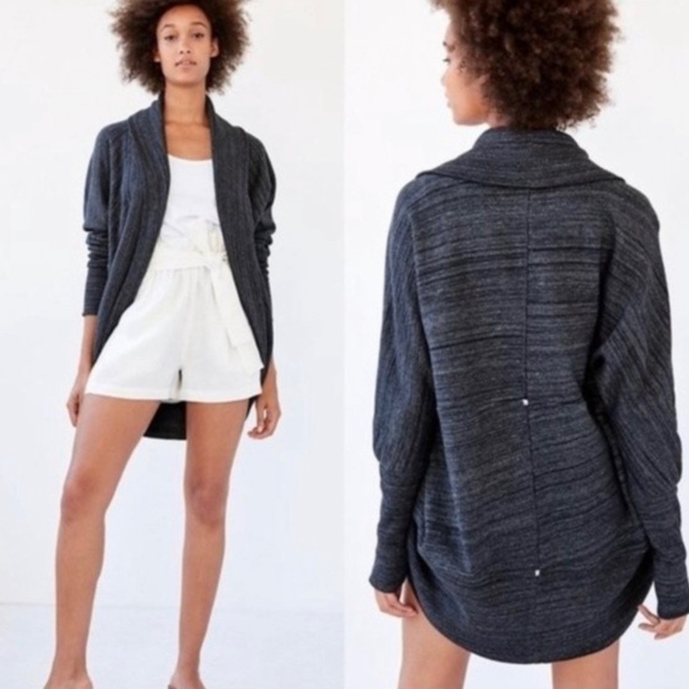 Wilfred Aritzia Charcoal Open-Front Shawl-Collar Cardigan